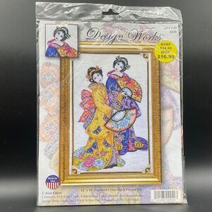 Design‎ Works Geisha Pair Cross Stitch Kit Two Geishas in Kimono With Fans